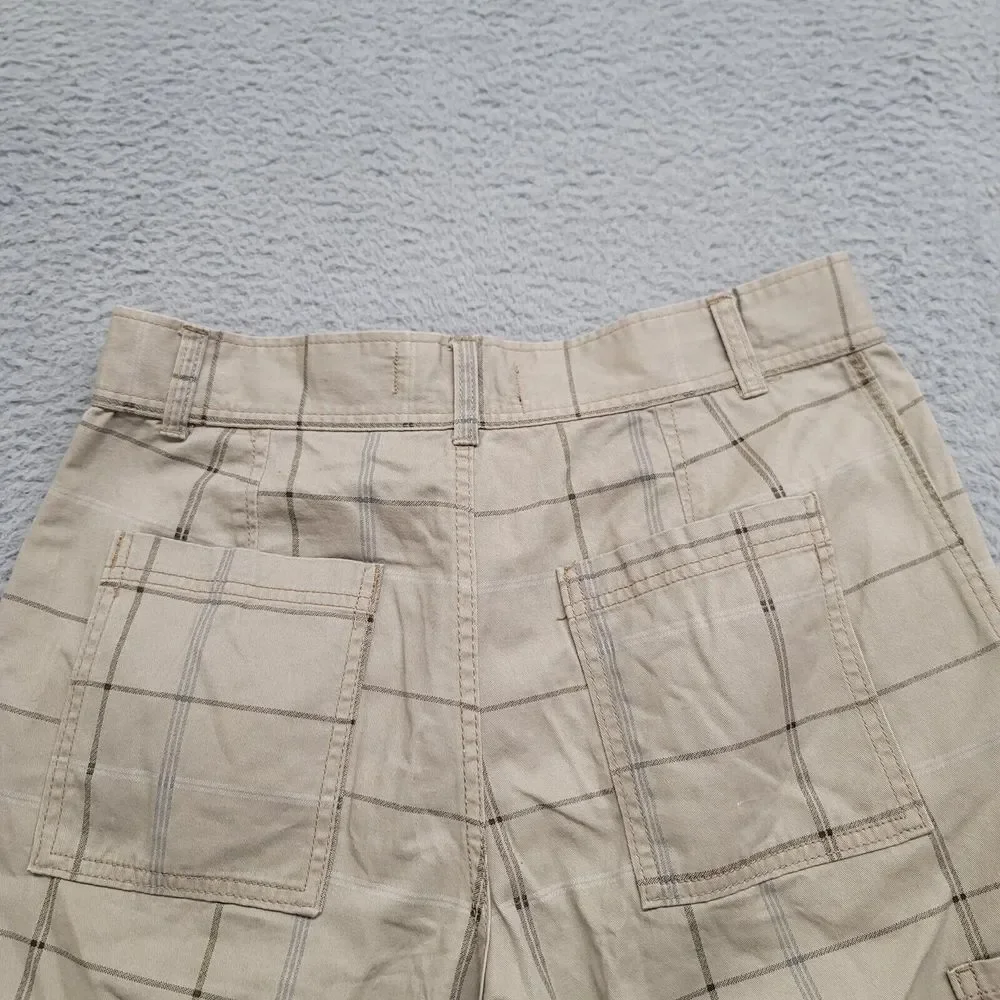 OP Shorts Mens 30 Tan Plaid Flat Front Chino Cotton 10